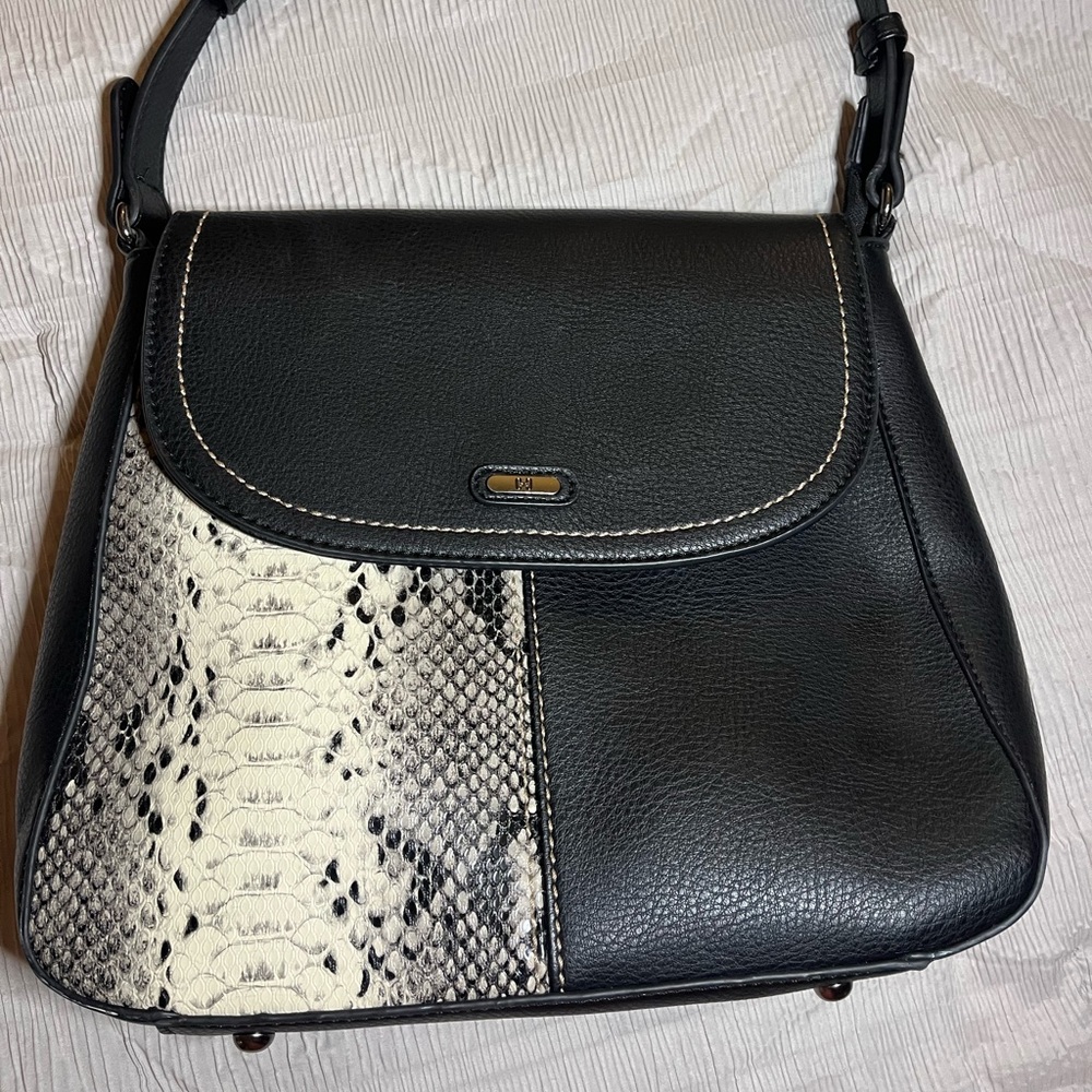 Black and snake print purse